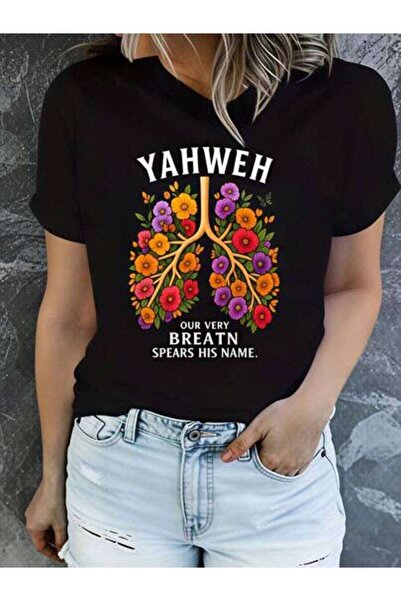 23ERVA Women's Yahweh Lungs With Flowers Design, Pure Cotton T-Shirt, Everyda...