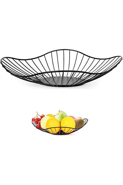 KASTWAVE Flat Modern Black Fruit Bowl, Fruit Holder for Fruit and Vegetable S...