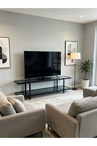 Generic Tv Stand Black Color Glass Top High Quality Furniture