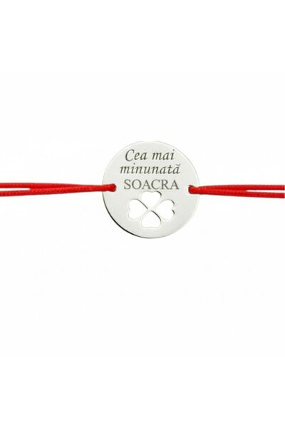 OEM Brățară cu șnur și monedă 'Cea mai minunată soacră!' fabricat din AG925 1...