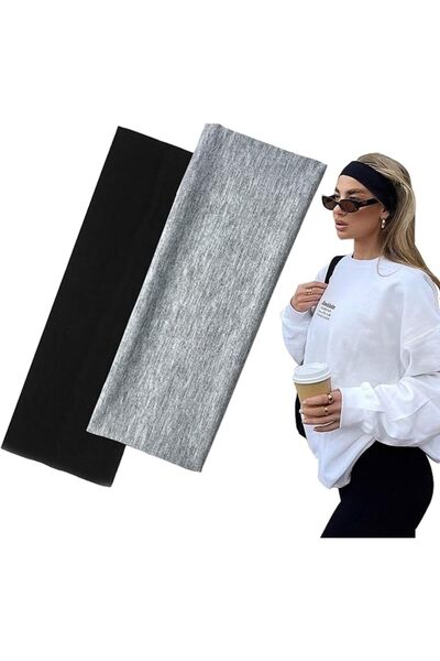 GENERAL 7cm Wide Black Headbands for Women Men, Yedtreg 2pack Fashion Head Ba...