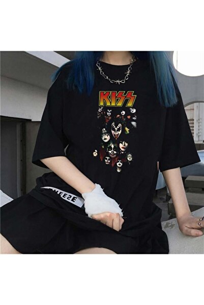 DEEFWEAR Mi̇ngalondon Rock Series Kiss Rock Band Black Unisex Oversize T-Shirt