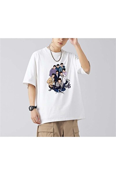 DEEFWEAR Mi̇ngalondon Stray Kids Artists Printed White Unisex Oversize T-Shirt