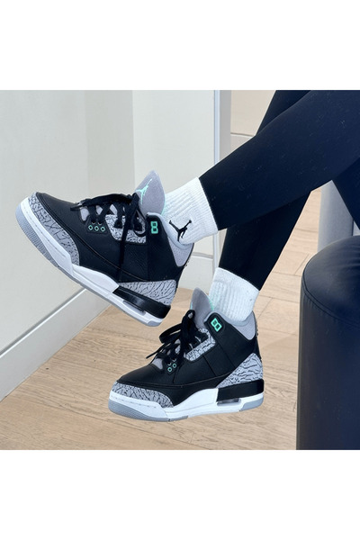 Nike Air Jordan 3 Retro GS Green Glow Siyah Unisex Çocuk Genç Basketbol Ayakk...