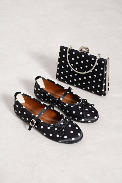 dabab shoes PENELOP Дамски черни сатенени балеринки Мери Джейн на точки с пан...