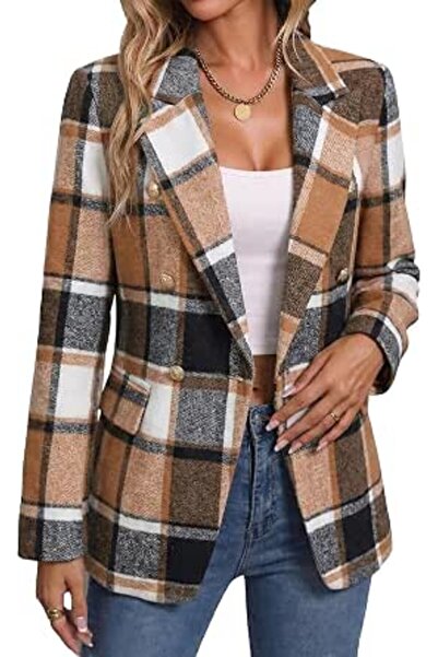 Minar Mina Self 2026 Spring Women's Tweed Plaid Blazer Jacket - Fully Lined F...