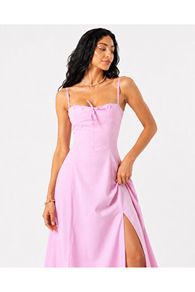 Asfaha Fashion Women's Corset Lace-Up Detailed Slit Midi Dress