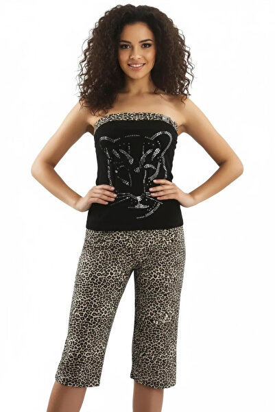 Mariposa Secret Hmd Women's Leopard Strapless Capri Suit 50026