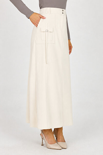 Guzella Pocket Detail Front Zipper A-Line Maxi Long Skirt