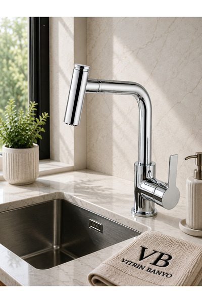 vb vitrinbanyo Kitchen Faucet 360 Degree Moving Head Silver Sink Tap Telescop...