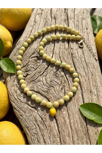 ILSA Natural Stone Necklace with Yellow Jasper & Lemon Figures