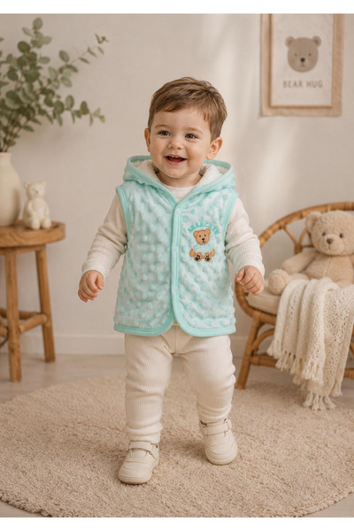 Genel Markalar Bebek Kapüşonlu Yelek Nohut Kabartmalı İçi Peluş Yelek(bir bed...