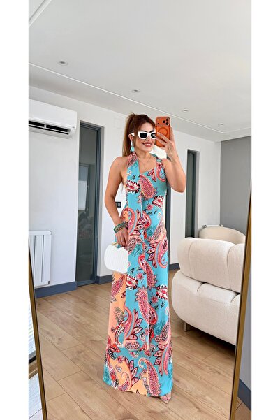 Yasmin Butik Şal detaylı tek kol uzun elbise