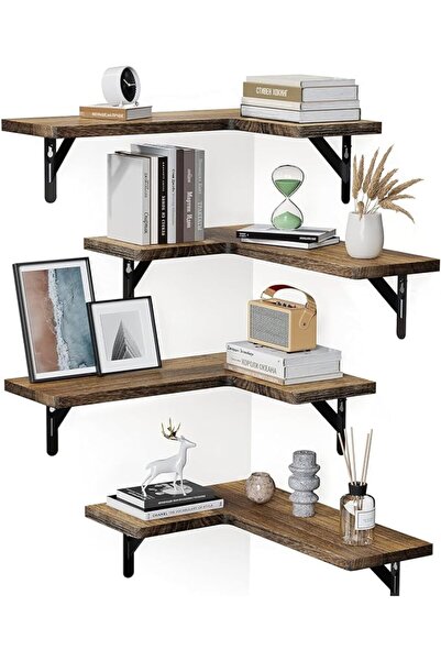 DURKU Corner Floating Shelf Wall Mount,Set of 4 Tier Wood Floating Shelves, E...