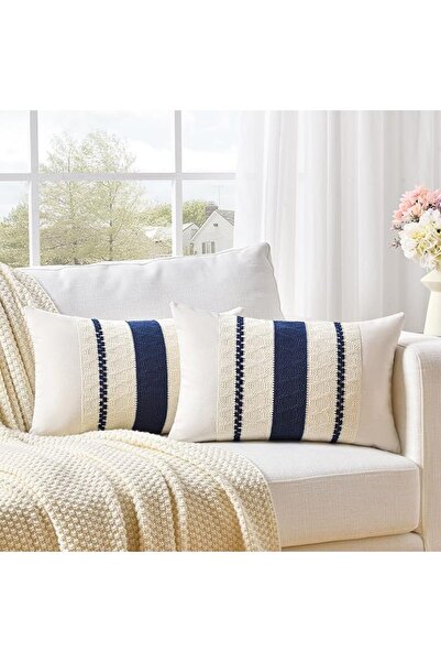 Fancy Homi Set of 2 Dusty Blue Vintage Lumbar Decorative Throw Pillow Covers ...