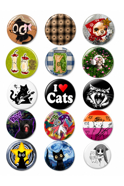 Punky Design Trend 14-15'li Kedi Temalı Rozet Seti Sevimli Kawaii Siyah Kedi ...