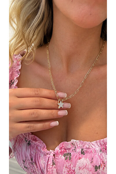 GLARE JEWELRY CO Star Detailed Zircon Stone Premium Chain Stainless Steel Nec...