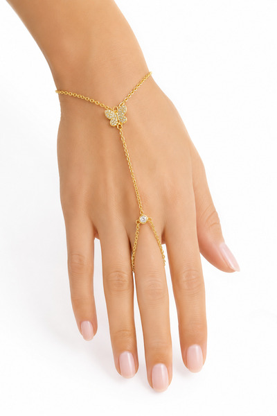 Hayalperest boncuk Gold Color Butterfly Detailed Shahmeran Women's Hand Acces...