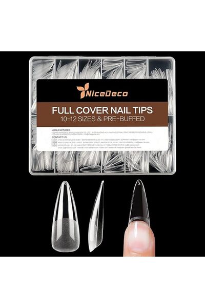 Nicedeco أظافر صناعية شفافة بتصميم اللوز، أظافر لاصقة بالكامل، أظافر جل إكس ط...
