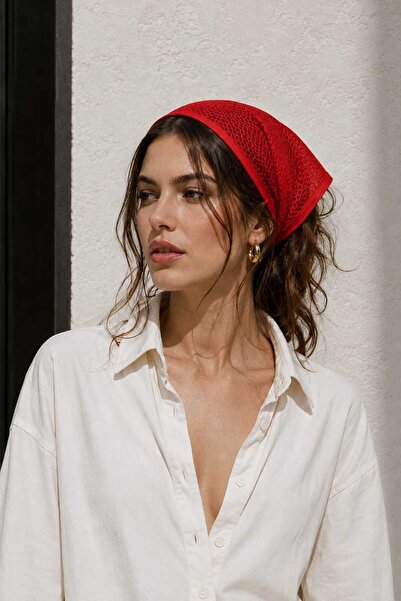 Handmade Betty Bands Women's Red Mesh Bandana – Triangular Tie-Back Transpare...