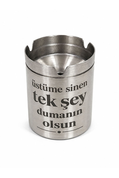 Lazer İşlemeli Paslanmaz Çelik Kapaklı Kokusuz Araç ve Cafe Küllüğü | Dumanın Olsun