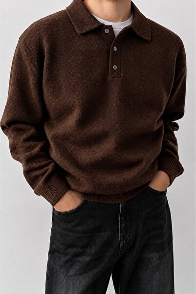 SERABLANKA Men's Polo Collar Oversize Knit Sweater – Comfortable Fit