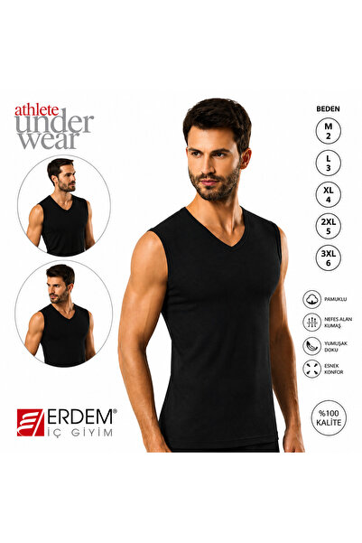 Erdem Men's V-Neck Sleeveless Cotton-Elastane Undershirt 6-Piece Economic Pac...