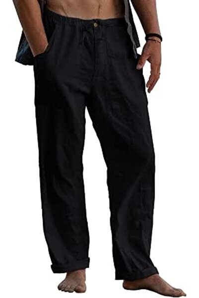Mensy Mens Linen Pants Yoga Beach Loose Fit Casual Summer Elastic Waist Draws...