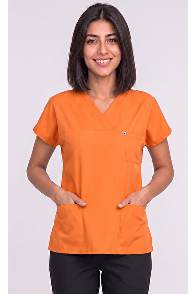 DENİZ İŞ Women's V-Neck Bat Sleeve Biscuit, Mildew Green, Purple, Orange Beli...