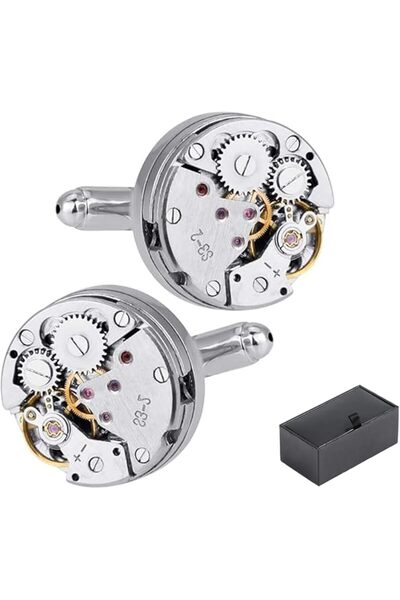 Generic Vintage Watch Movement Cufflinks, Silver Steampunk Design with Gift B...
