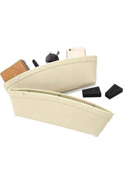 HALAMODO 2 Set PU Full Leather Car Seat Gap Filler Crevice Storage Box Univer...