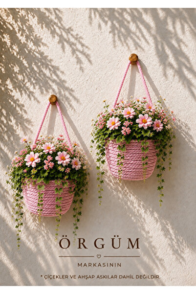 ÖRGÜM Coș decorativ cu 2 mini flori artificiale 12x10 cm. ATĂRĂNĂRI ȘI PLANTE...