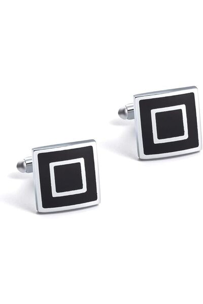 Generic Silver Square Enamelled Metal Cufflinks French Shirt Cufflinks for Men