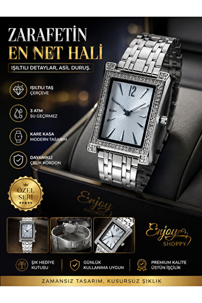 Generic Brand Women's Silver Color Stone Square Case Wristwatch Metal Cord El...