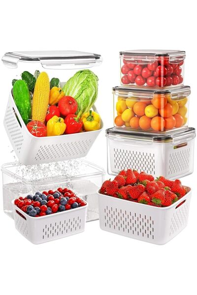 Generic Fruit & Vegetable Storage Containers with Lids, 4-Pack Food-Grade Pla...