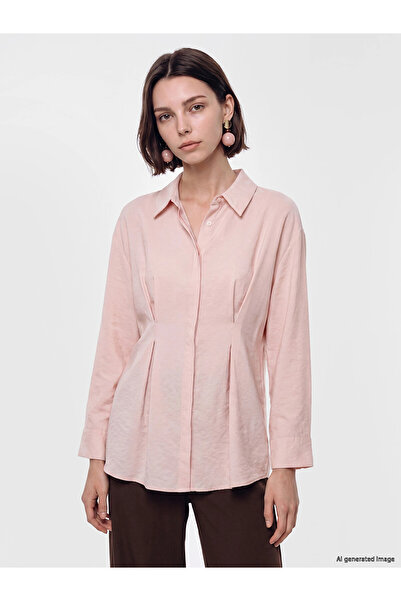 LC Waikiki Lcw Modest Pink Modal Blended Pleated Women's Shirt Tunic
