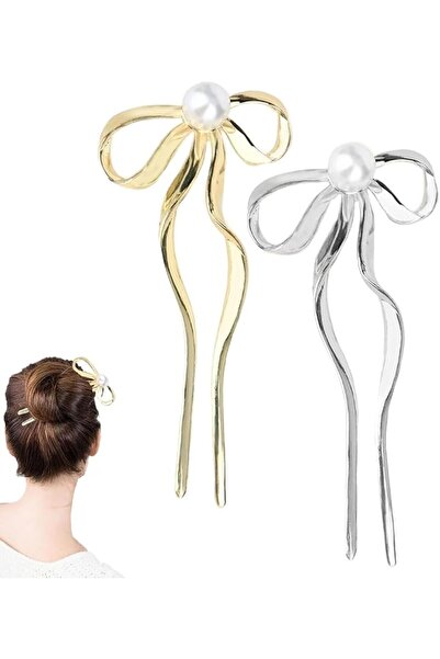 KASTWAVE U Shaped Hair Pins, 2 Pcs Pearls French Hair Clips, Bridal Hair Acce...