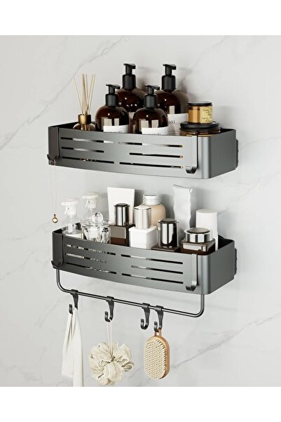 TERRIFI Suction Cup Shower Caddy 2 Pack with Removable Bathroom Shelves, 8 Ho...