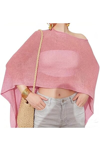 GENERAL Women Sheer Poncho Top Lightweight Knit Crochet Shrug Bolero Mesh Bat...
