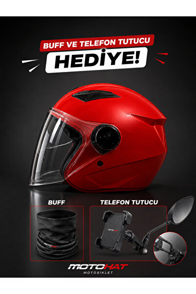 Motohat Motosiklet GÜNEŞ VİZÖRLÜ KASK - TELEFON TUTUCU VE BUFF HEDİYELİ