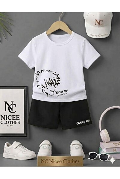 Leto Lykia Summer Children's T-Shirt Shorts Unisex (Black Suniboy Printed)