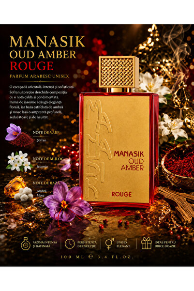 MANASIK Parfum Arabesc Oud Amber ROUGE 100 ml, Unisex, Luxury, Persistent, So...
