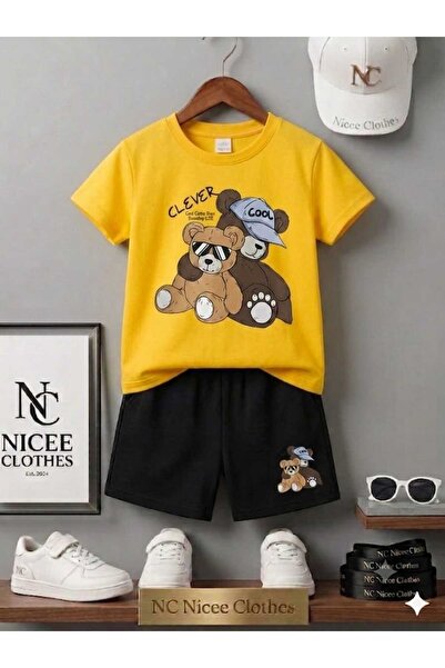 Leto Lykia Summer Children's T-Shirt Shorts Unisex (Cool Hat Printed with Bear)