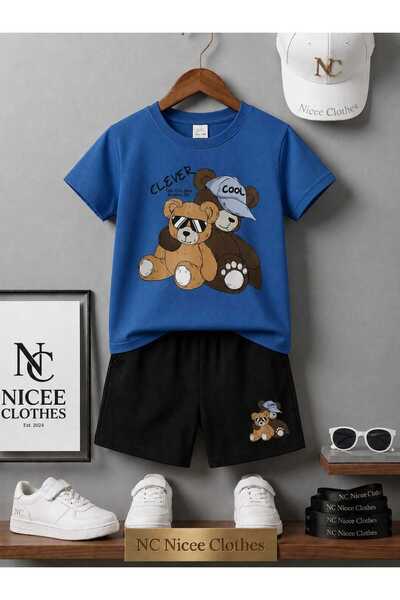 Leto Lykia Summer Children's T-Shirt Shorts Unisex (Cool Hat Printed with Bear)