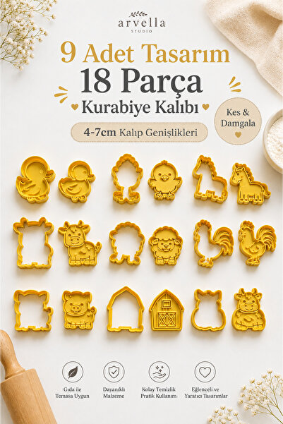 Arvella Studio Farm Animals Cookie and Dough Mold Set (18 Pieces) – with Cutt...