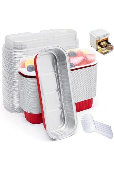 Generic 20 Pack 6.8oz Rectangular Aluminum Foil Baking Pans with Lids and Spo...