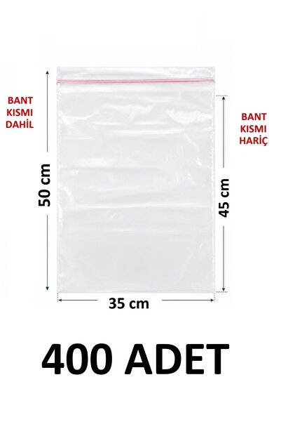MTKardeşler 400 Pcs 35X45+5 cm Polyethylene Taped Transparent Nylon Bag 35X50...