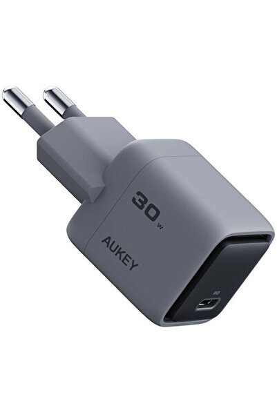 AUKEY Φορτιστής χωρίς καλώδιο GaN με θύρα USB-C, 30W Power Delivery, Γκρι (PA...