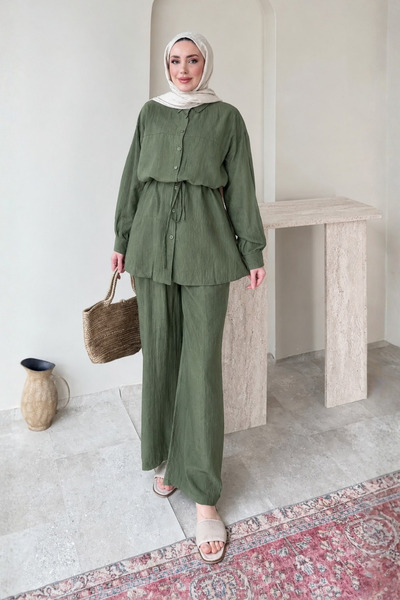 Tesettür Diyarı Set Hijab de vară Renha - Verde închis