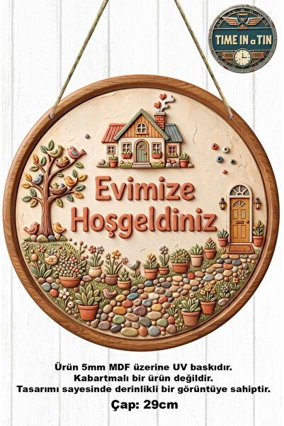 time in a tin retro 1960 Dış Kapı Süsü Sevimli Ev ve Kuş Temalı "Evimize Hoşg...
